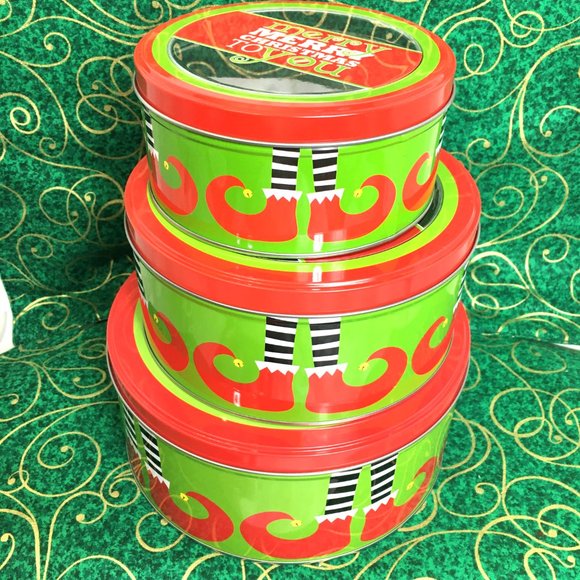 COOKIE Cake Candy Christmas Metal Set of 3 Storage Tins  Canisters NWT - Picture 3 of 5